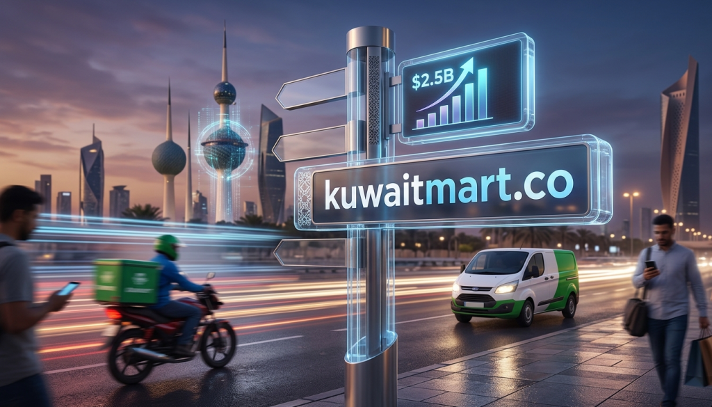 The Future of E-commerce in Kuwait: $2.5B Market Growth & 2026 Trends 2 Kuwait e-commerce market growth projection $2.5 billion by 2031 with Kuwait City skyline.