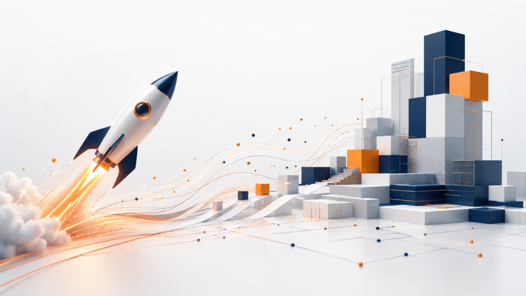 3D corporate illustration representing the startup transition from agility and flexibility to structured governance